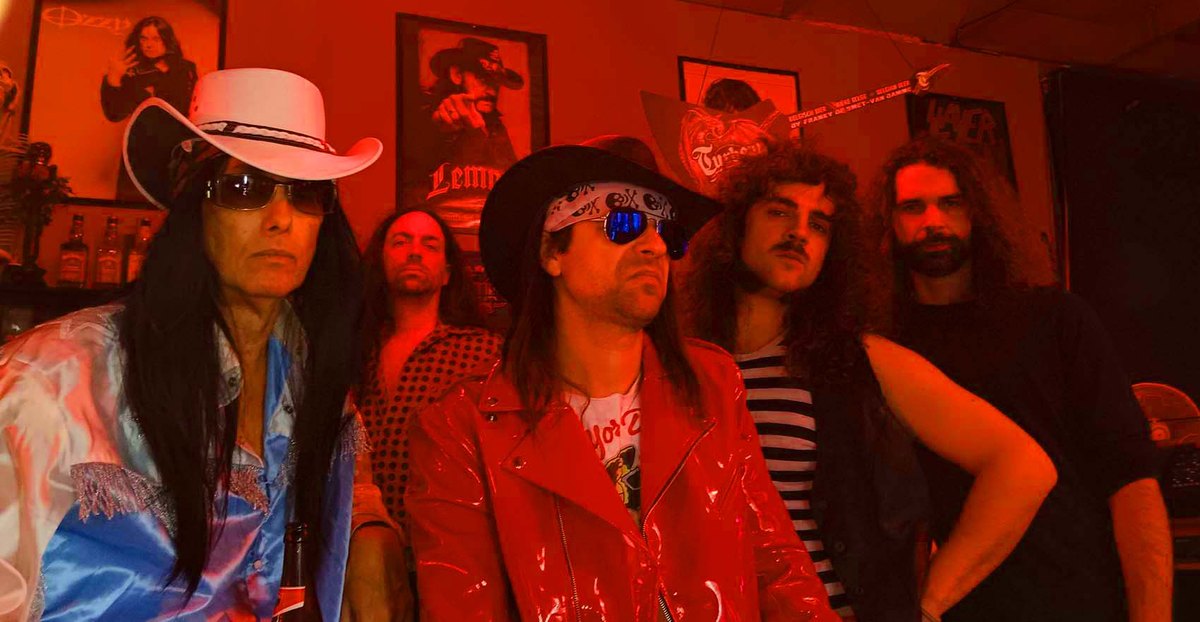 Savage Grace, the band, in a red-lit bar